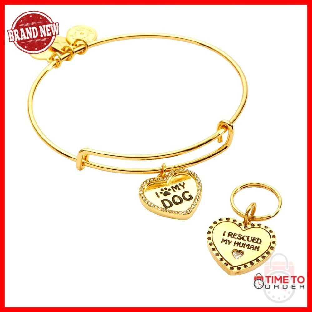 Expandable Wire Bracelet with Pet Charm, Nickel-Free Gold Finish